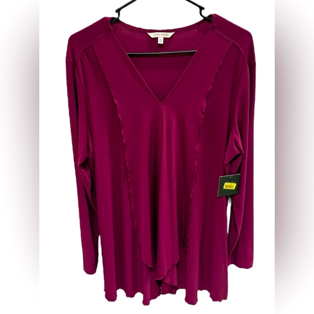 John Mark Tunic Top Wine Berry Polyester Spandex Cascade Front Career XL NEW
